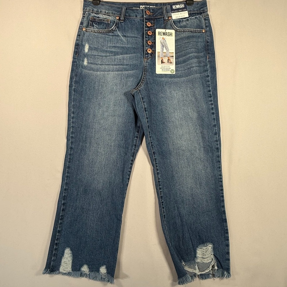 NWT REWASH Distressed High Rise Vintage Reunion‎ Raw Hem Dark Jeans 13/31 Women